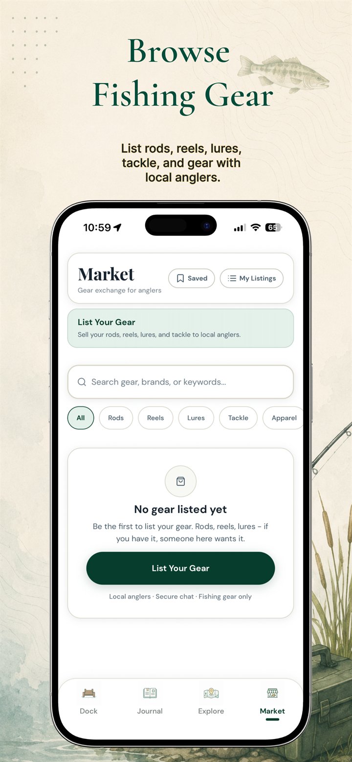 Backwater Journal fishing gear marketplace screen