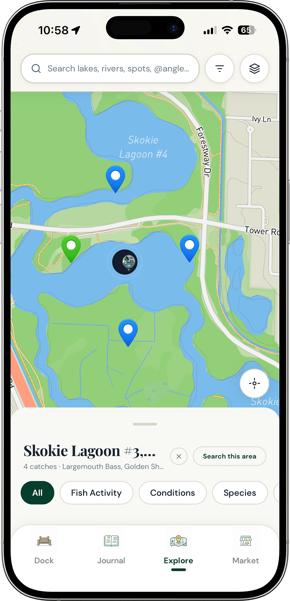 Backwater Journal Explore map screen