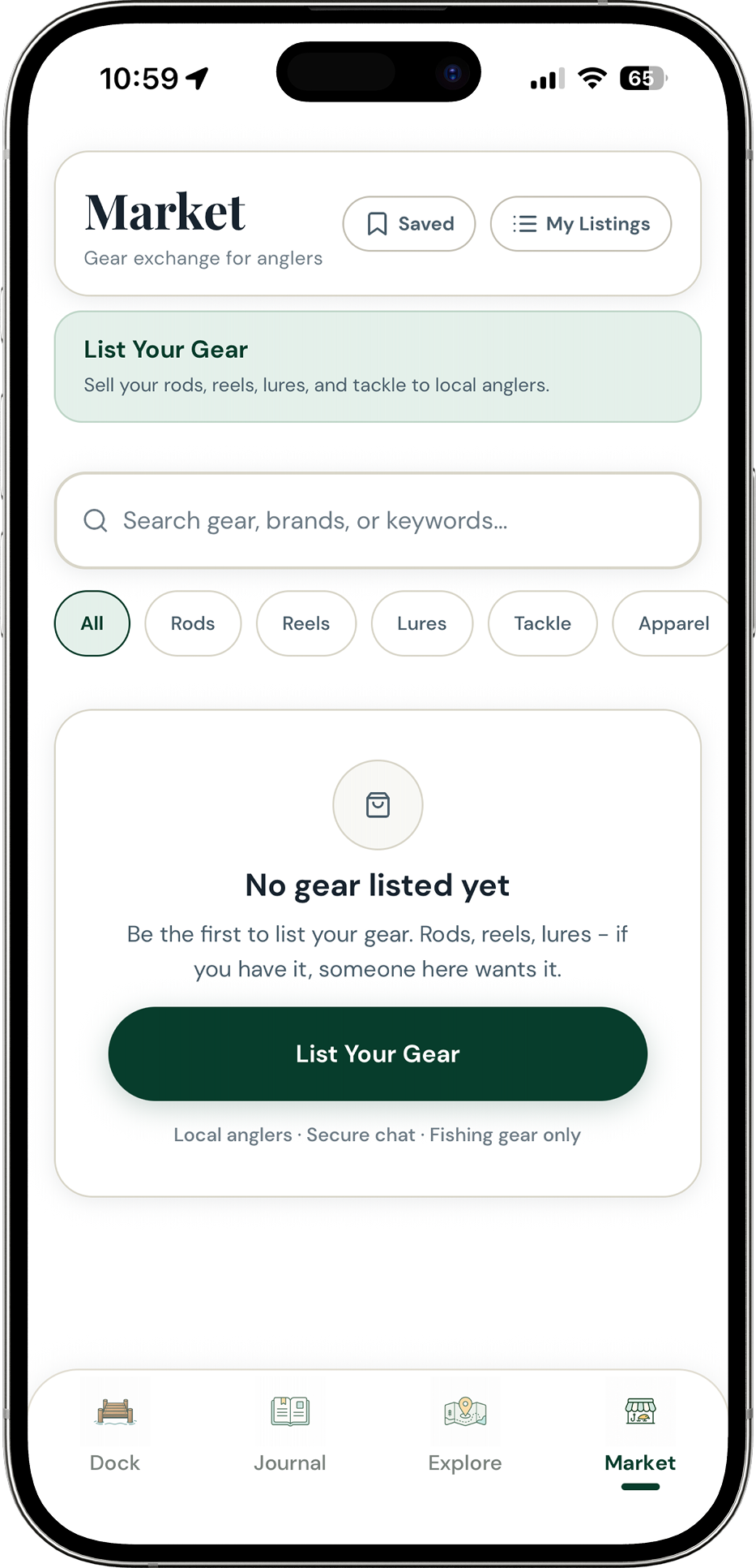 Backwater Journal marketplace screen